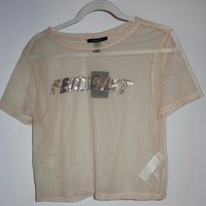 Feminist Mesh Top with Sequins